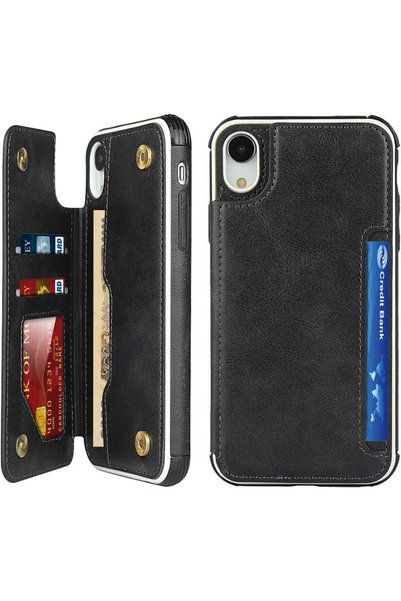 Generic غطاء لهاتف iPhone XR، غطاء بتصميم محفظة مع فتحات للبطاقات وحزام للمعص...