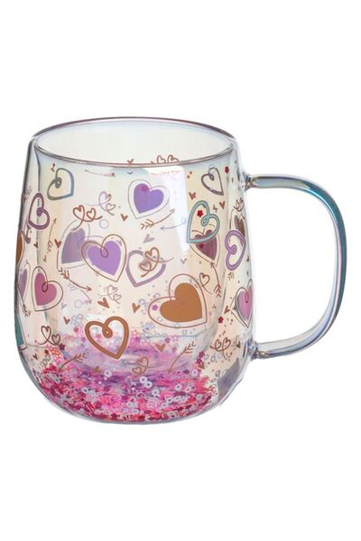 SHOPIENS Cana 350 ml din Sticla cu Perete Dublu Inimi Neon Shopiens®