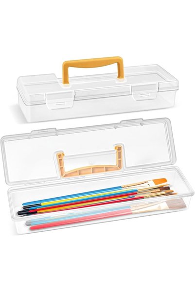 TERRIFI 2 Pack Paint Brush Case, Portable Long Brush Storage Box and Holder f...