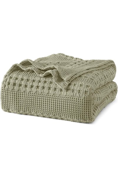 Generic Lightweight 100% Cotton Waffle Blanket for Bed, King, Dusty Sage