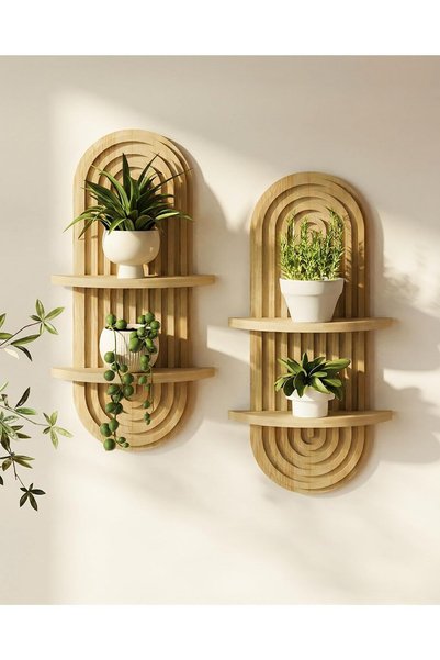 Generic Boho Wall Decor Plant Wall Shelf Wood Plant Holder Natural 2PCS