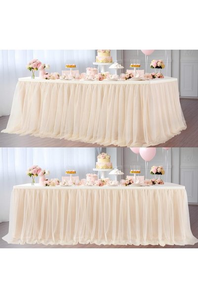 Generic 2 Pack 6ft Champagne Tulle Table Skirts for Birthday Party Wedding Re...