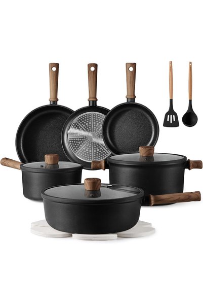 Generic 16-Piece Titanium Non Stick Cookware Set – Scratch-Resistant, Inducti...
