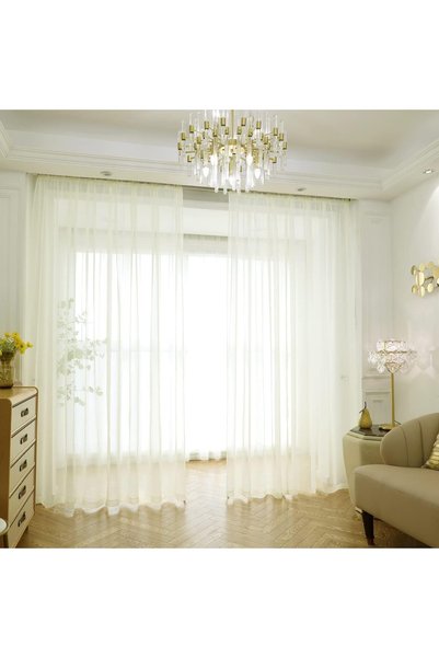 Generic Window Sheer Light Yellow Curtains 145 Inches Long 2 Panels Sheer Cur...