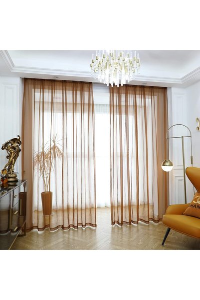 Generic Window Sheer Brown Curtains 45 Inches Long 2 Panels Brown Sheer Curta...