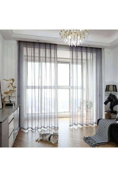 Generic Window Sheer Dark Gray Curtains 120 Inches Long 2 Panels Sheer Curtai...