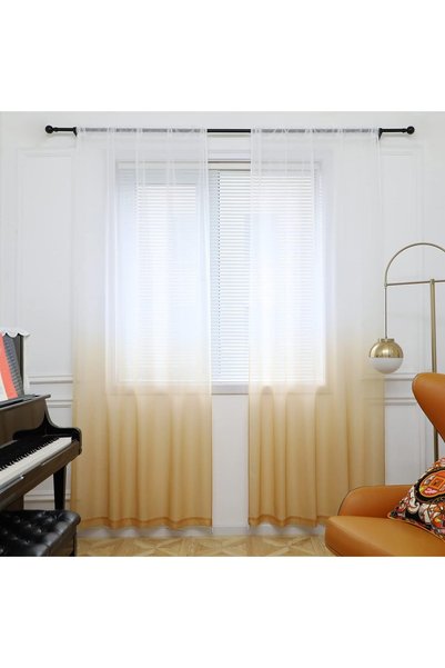 Generic Window Sheer Gradient Yellow Curtains Inches Long 2 Panels Sheer Curt...