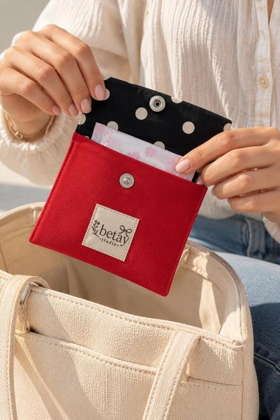 Betay Studio Ped Çantası - Çıtçıtlı Kumaş Hijyenik Ped Organizeri