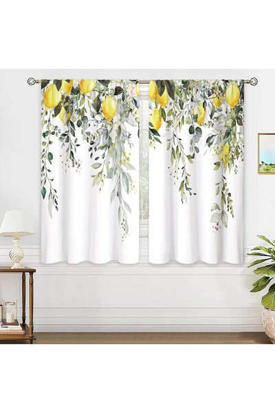 Generic Eucalyptus Botanical Leaves Yellow Lemon Window Curtains Herb Plant F...