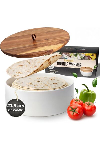 Generic - Tortilla Warmer Ceramic with Lid 23.5 cm, Bread Warmer, Pancake War...