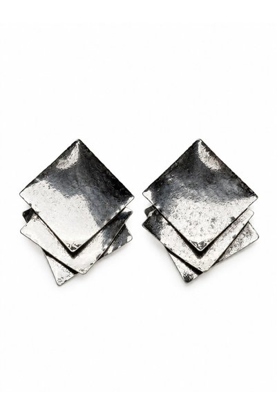 Sacha Accessories Square Plate Layered Silver Earrings