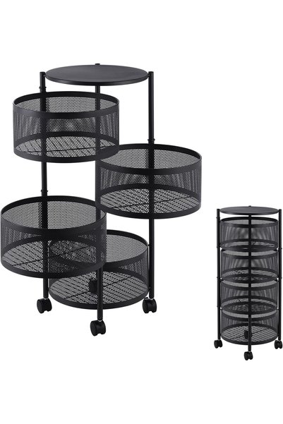Generic Circular Storage Rack -4 Layer Black- Durable Corrosion-Resistant Tie...