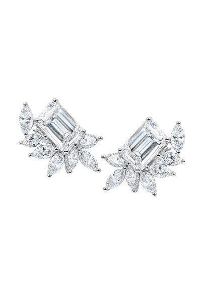 Generic Brand 9K Emerald Cut Lab Grown Diamond Stud Earrings for Women, Marqu...