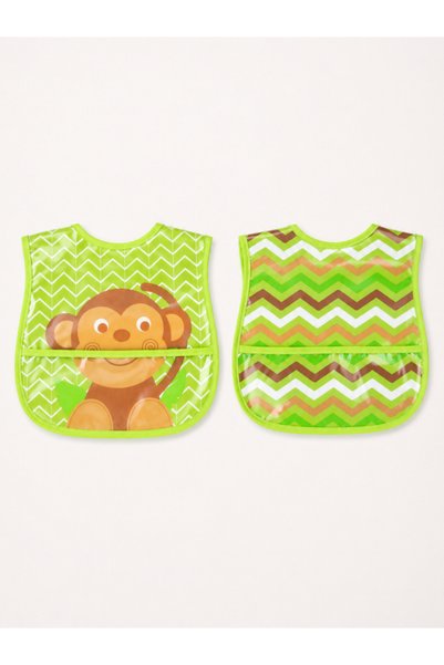 Mother's Choice By Styli Green Monkey Waterproof Baby Bibs - 2-Pack PEVA Feed...