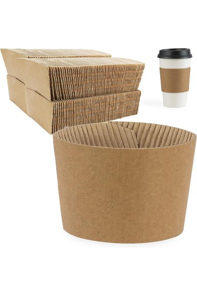 Generic [200 Pack] Kraft Coffee Cup Sleeves - Brown Disposable Corrugated Car...