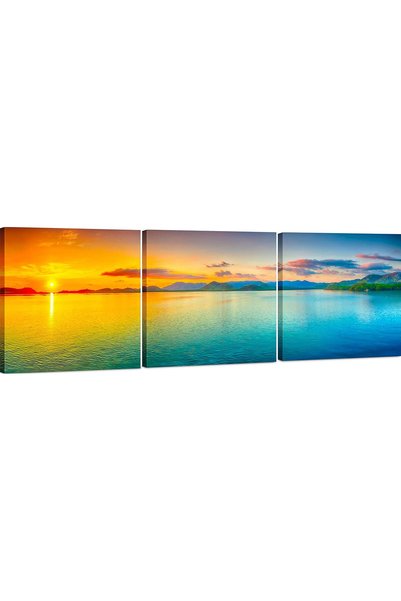 Generic Panoramic Sunset Ocean Canvas Wall Art Decor - 16x16 3 Piece Set (Tot...