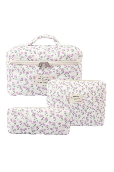 Generic Brand Set de 3 genți de machiaj și articole de toaletă din bumbac, mov