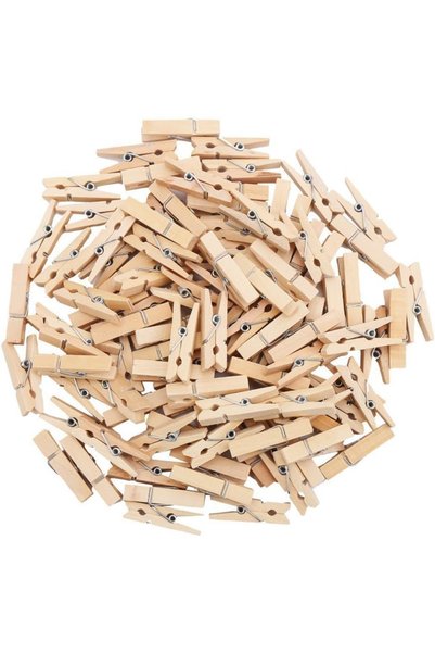 Generic Brand 100 de mini clești de rufe din lemn, 3,5 cm, galbeni, cu cleme ...