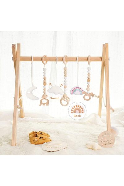 Generic Wooden Baby Gym With 6 Hanging Toys, Foldable Activity Play Gym Hangi...