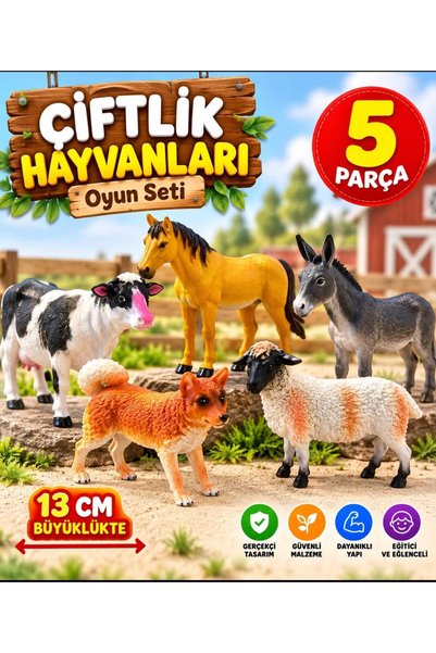 LRS STORE Büyük Boy 5'li Çiftlik Hayvanları Oyuncak Seti 13 cm Gerçekçi İnek ...