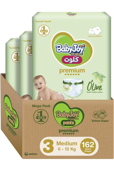 Generic Olive Pants, Size 3, Medium, 6-12 Kg, Mega Box, 162 Diapers