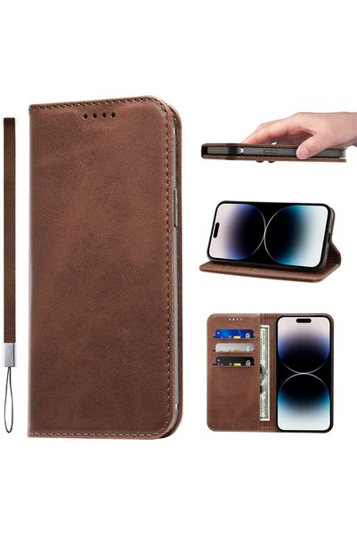 Generic iPhone 14 Pro Flip Case PU Leather Wrist Strap Wallet Case Card Holde...