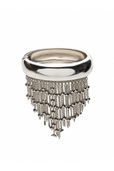 Sacha Accessories Chain-Link Curved Silver Cuff Bracelet
