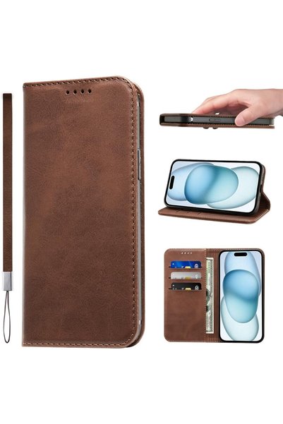 Generic غطاء لهاتف iPhone 15، تصميم قابل للطي، مصنوع من جلد البولي يوريثان، م...