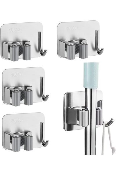 Generic Mop Broom Holder, 4PCS Wall Mount Stainless Steel Garage Holder, Tool...