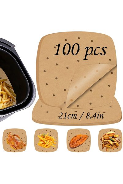 Generic 100 قطعة من ورق القلي الهوائي المثقوب، ورق خبز مربع غير لاصق للاستخدا...