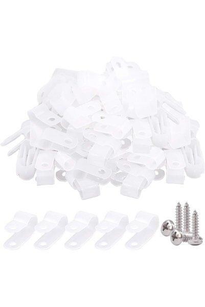 Generic 120Pcs 3/8 Inch White Nylon Screw Mounting R-Type Cable Clip Wire Cla...