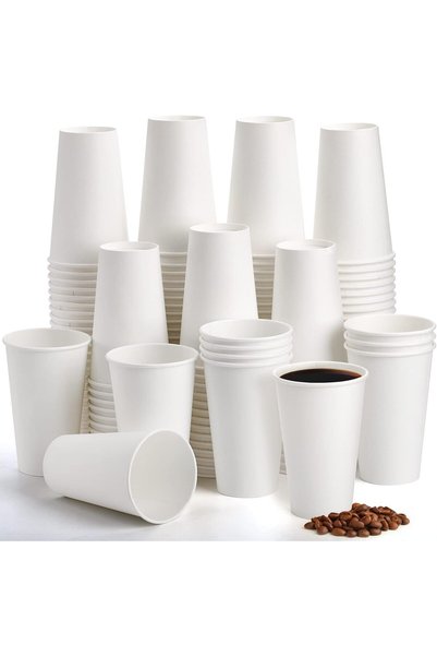Generic عبوة تحتوي على 150 كوبًا ورقيًا أبيضًا للاستعمال مرة واحدة، سعة 16 أو...