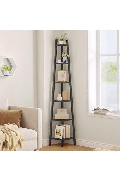 Generic Corner Shelf, 6-Tier Corner Bookshelf, Rustic Ladder Shelf, Industria...