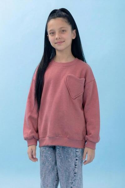 Perendi Girl's Sweatshirt with Pocket Detail and Balloon Sleeves