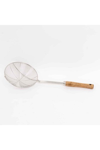 FOXMAG24 Lingură cu crestătură din oțel inoxidabil, mâner din lemn, 16 cm, 41 cm