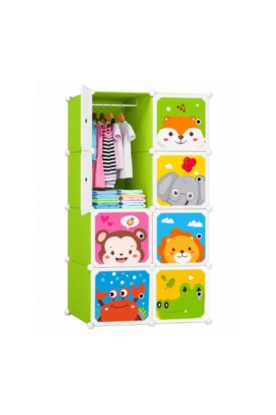 JRH Dulap Modular Copii JRH, 8 Rafturi, 8 Usi, Design Castel cu Printesa, Ote...