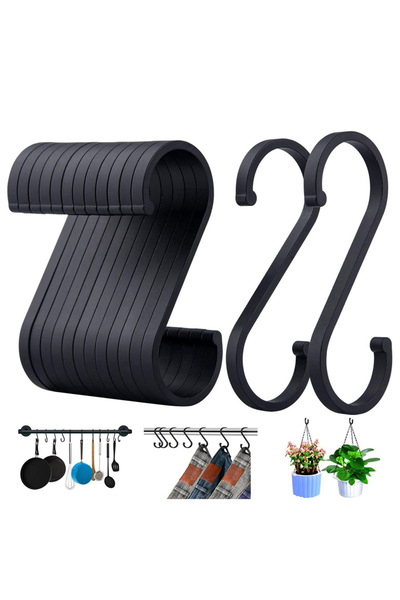 Generic Brand 14 cârlige S din aluminiu negru pentru depozitare casnică