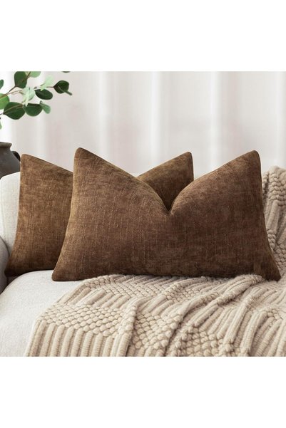 Generic Set of 2 Textured Chenille Throw Decorative Pillow Covers Square Acce...