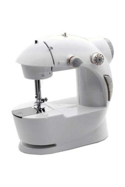 FOXMAG24 Mini mașină de cusut, 20 cm, portabilă, alimentată cu baterii, albă