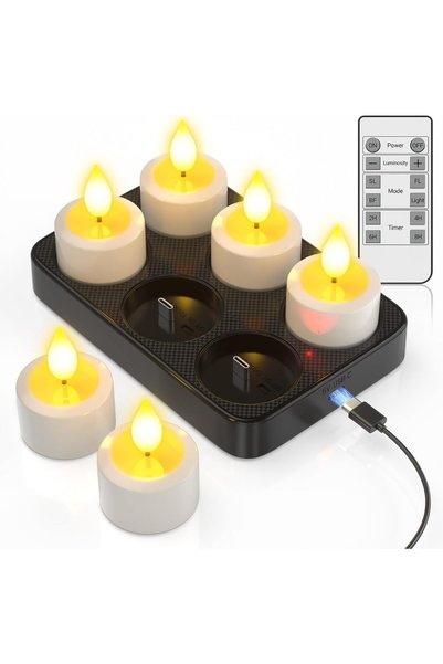 Generic Rechargeable Tea Lights Candles with Remote Timer & Charging Base
