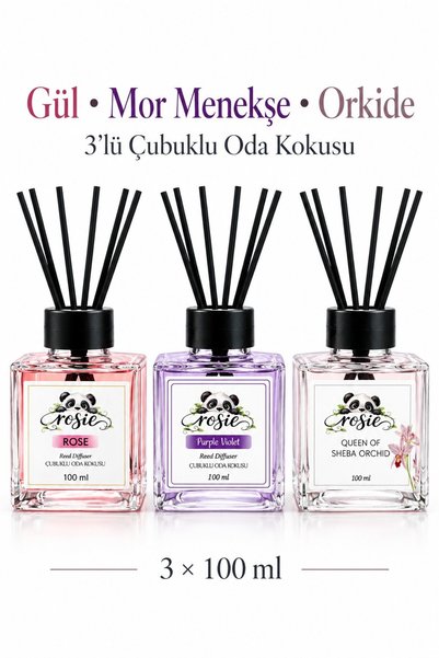 Rosie Gül Mor Menekşe Orkide 3’lü Çubuklu Oda Kokusu 100 ml