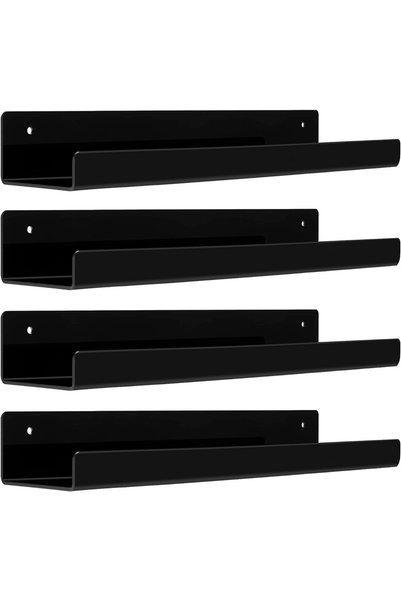 Generic Brand Set de 4 rafturi de expunere negre din PS, montate pe perete, 3...