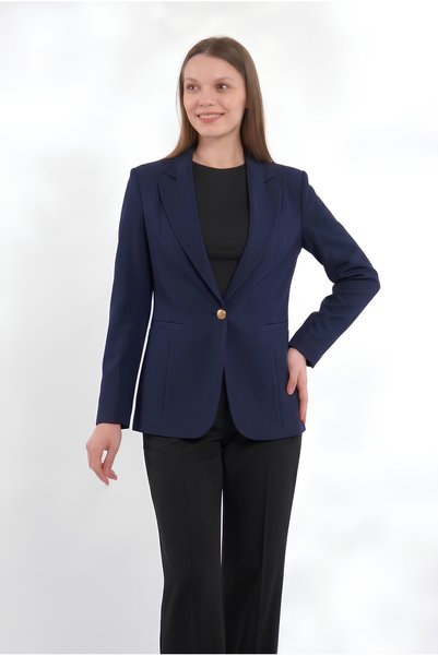 Blue Black Lacivert Mono Yakalı Arkadan Yırtmaçlı Klasik Ceket