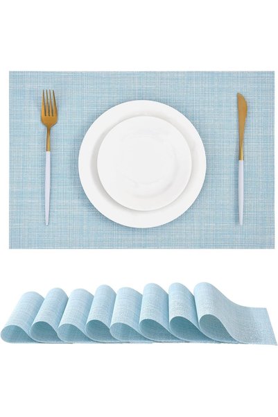 Generic Soft Sky Blue Woven Placemats Set of 8 - Heat Resistant Non-Slip Plac...