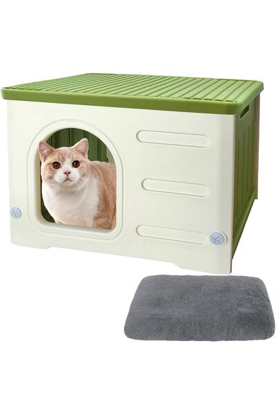 Generic Plastic Cat House Waterproof Outdoor Sturdy Wild Cat Shelter with Bed...