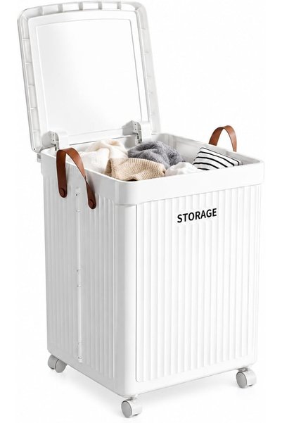 Generic Foldable Rolling Laundry Hamper with Wheels, Collapsible Laundry Bask...