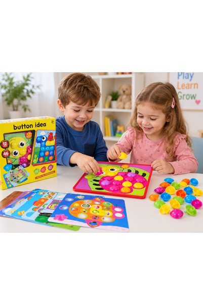 LEIBOO Joc educativ mozaic Button Idea, LEIBOO, 12 planse, 45 butoane colorat...