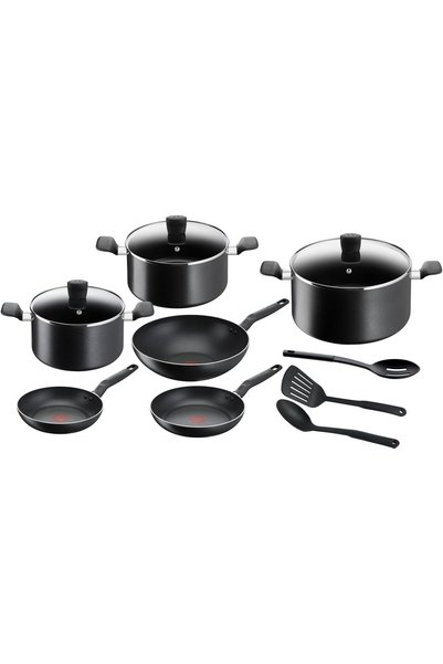 Generic Cookware Set of 12 Pieces - Non-Stick with Thermo Signal - Black - Su...