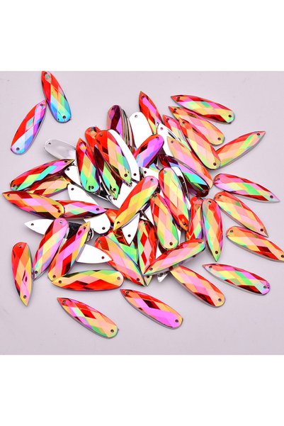 Choice Red AB JUNAO 8*28mm 30pcs Sewing Red AB Drops Rhinestone Flatback Ston...