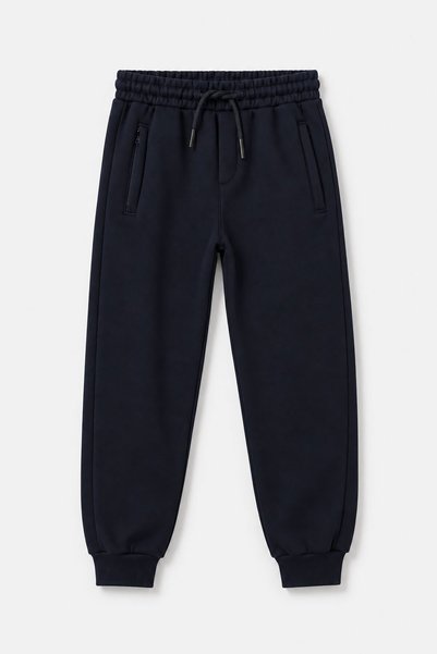 CansınMini Navy Blue Boys' Elastic Waistband, Ribbed, Zippered Pocket Sweatpa...